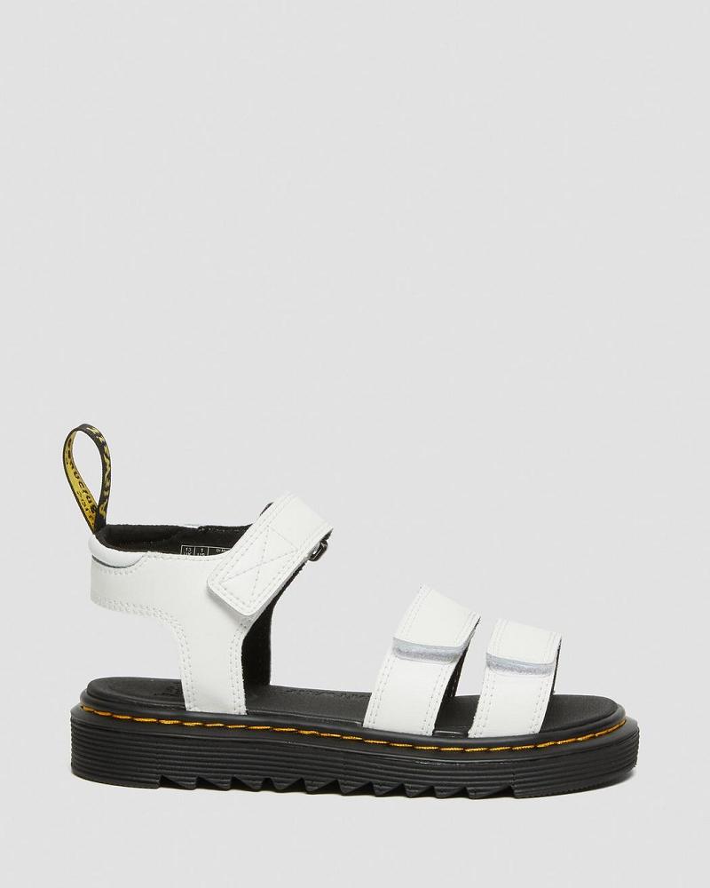 White Kids' Dr Martens Junior Klaire Leather Strap Sandals | CA 720XYU